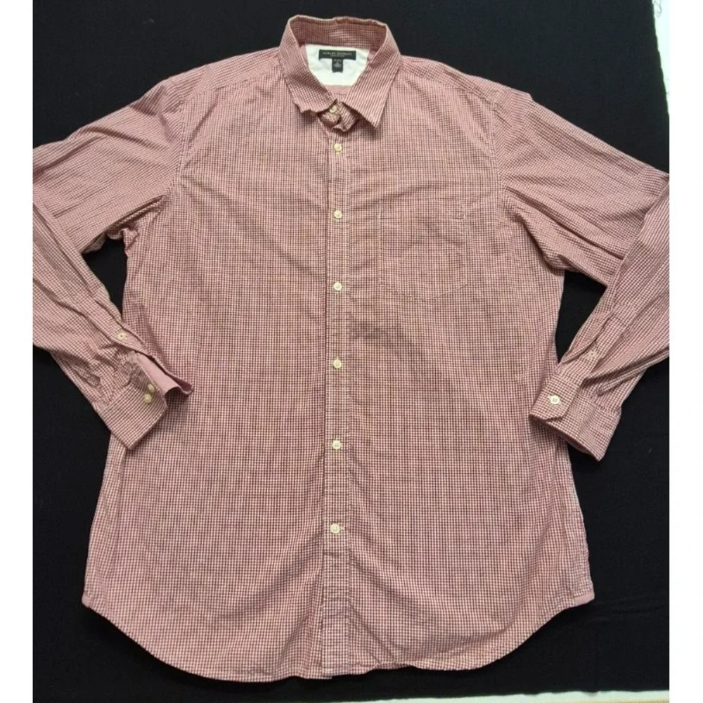 Banana Republic Classic Fit men‎ red/white checker long sleeve dress shirt sz XL